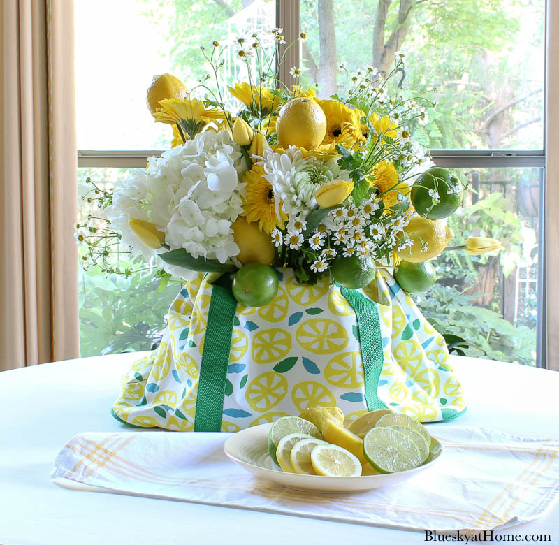 summer centerpiece on white table