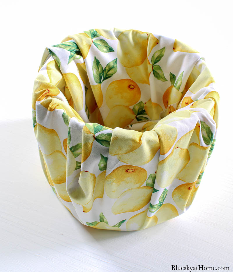 lemon fabric wrapped around vase for summer centerpiece