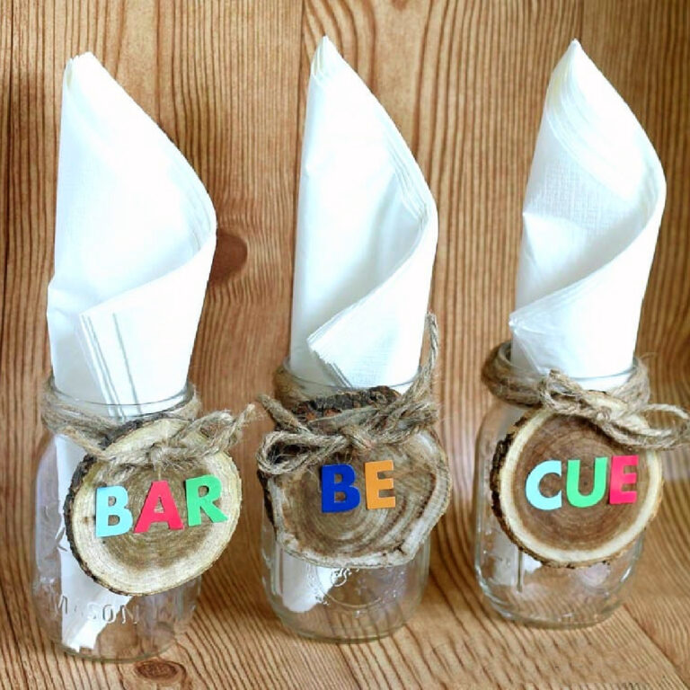 napkins in decorated mason jar