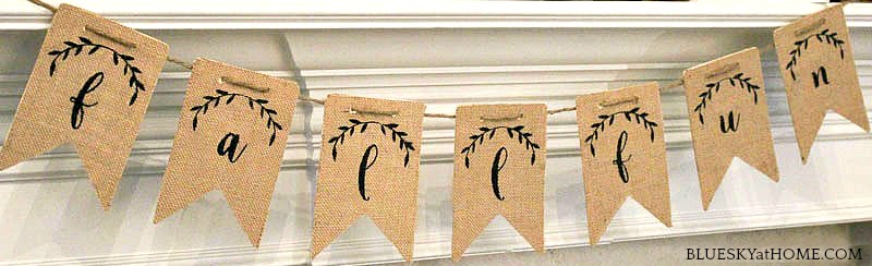 wood and burlap fall banner on mantel