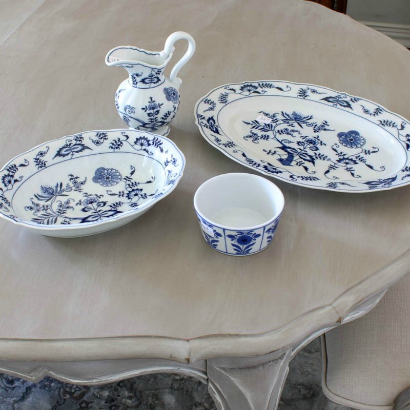 blue and white dishes for fall vignette