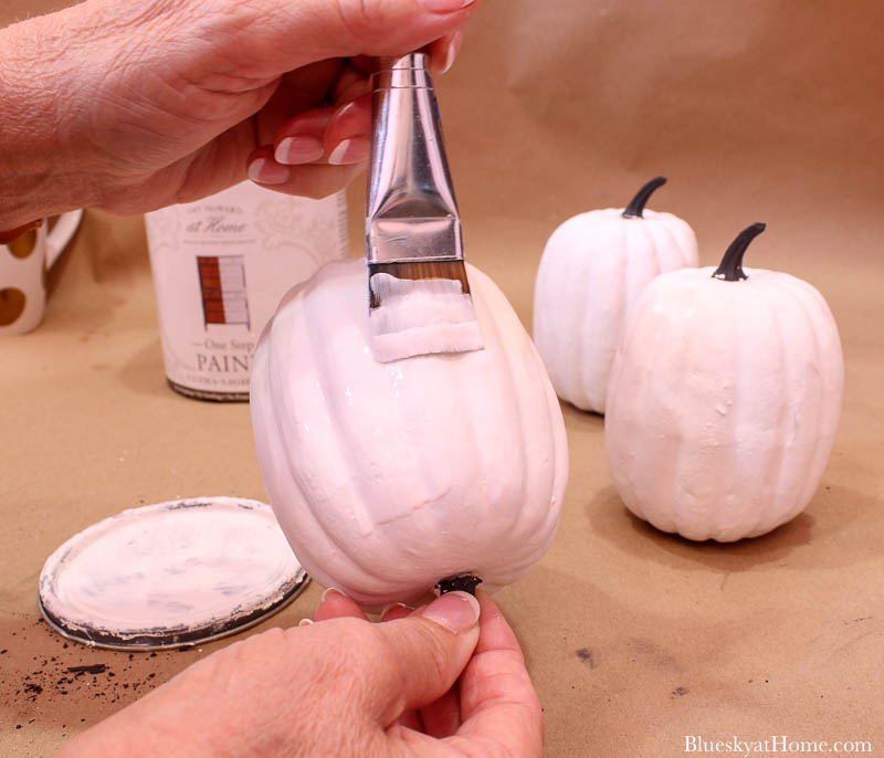 painting white and black pumpkins