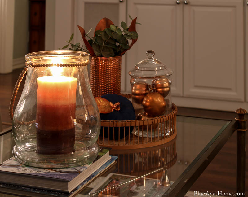 fall living room with candlelight