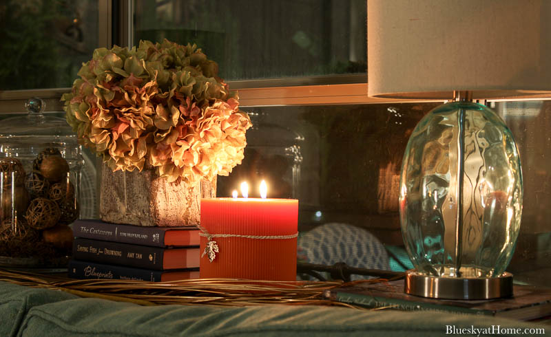 fall living room with candlelight