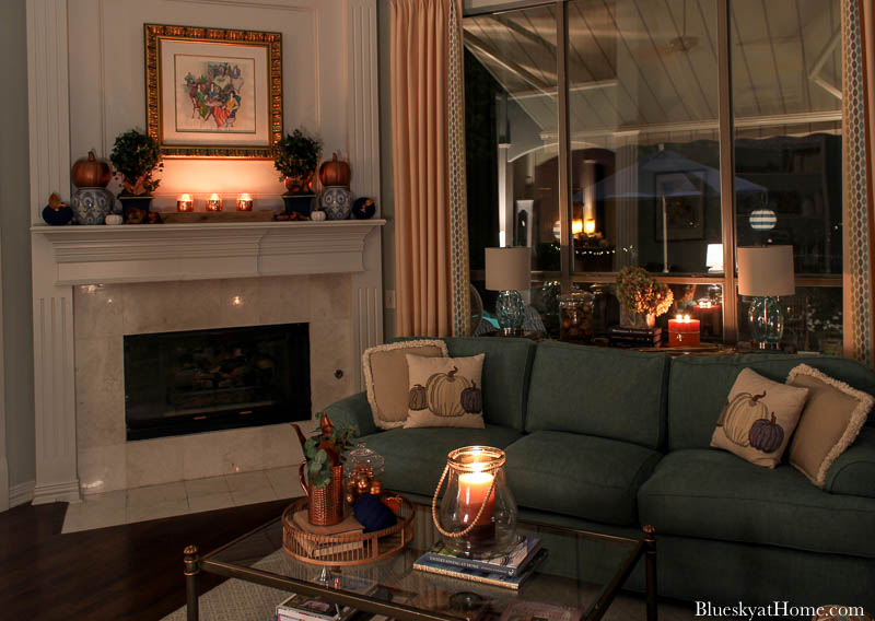 fall living room with candlelight