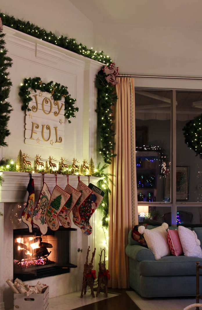 Christmas mantle with lights