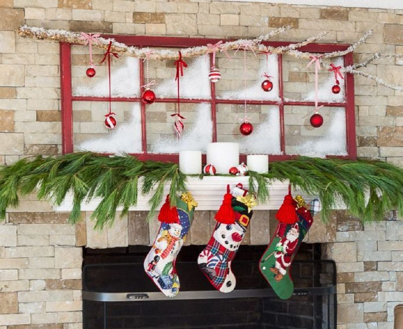mantel with red decorations