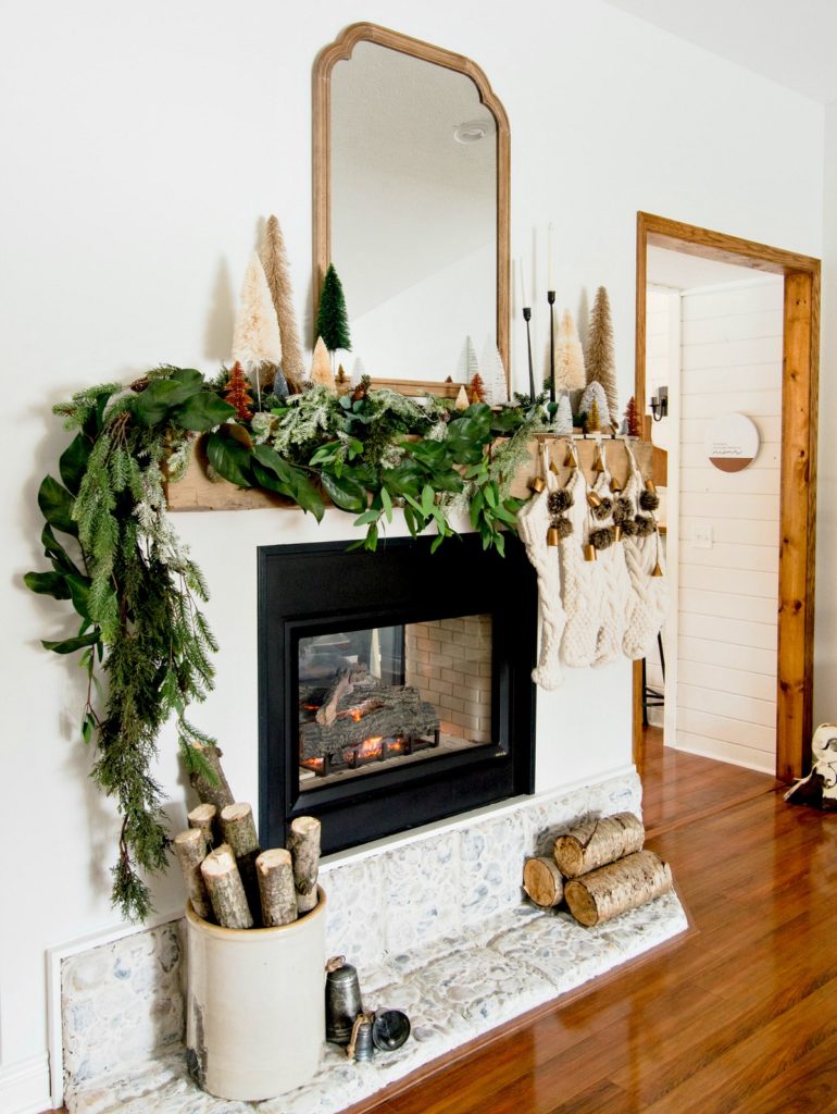 green garland on mantel