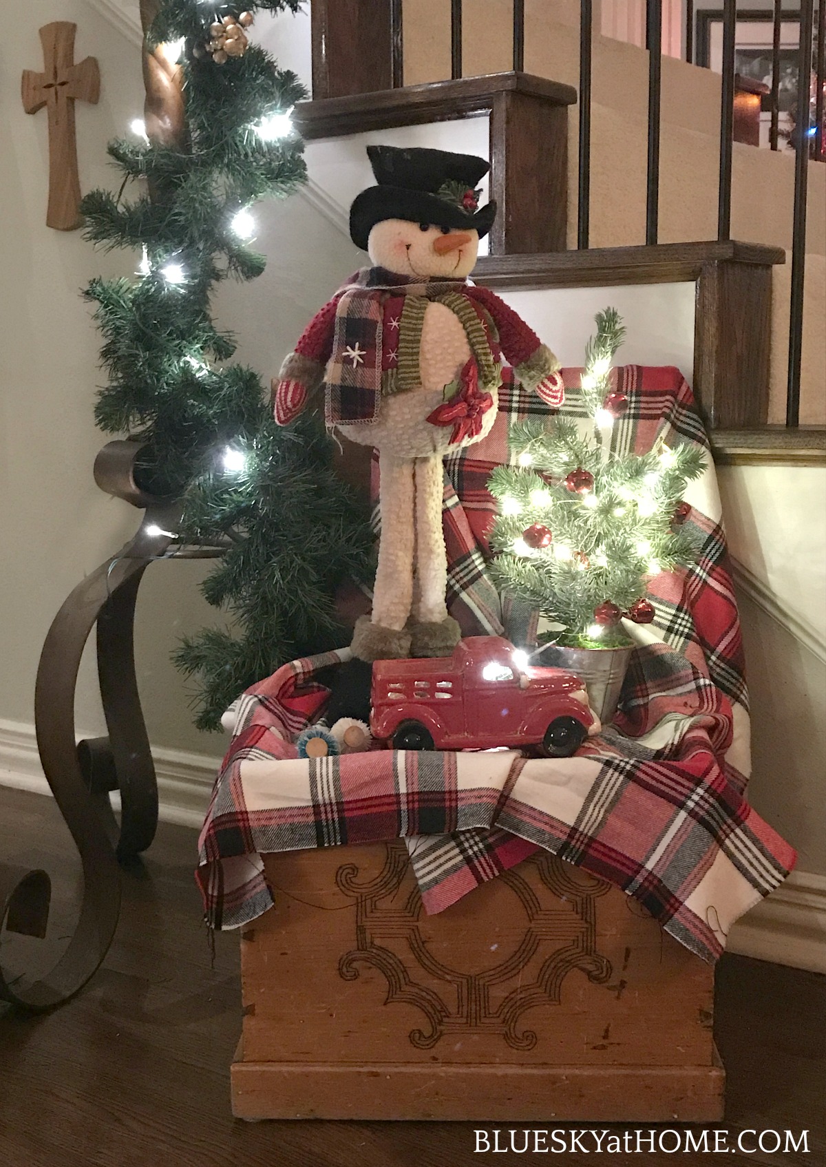 snowman and Christmas tree