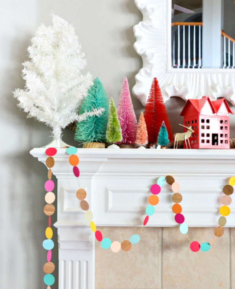 mantel with colored circle garland