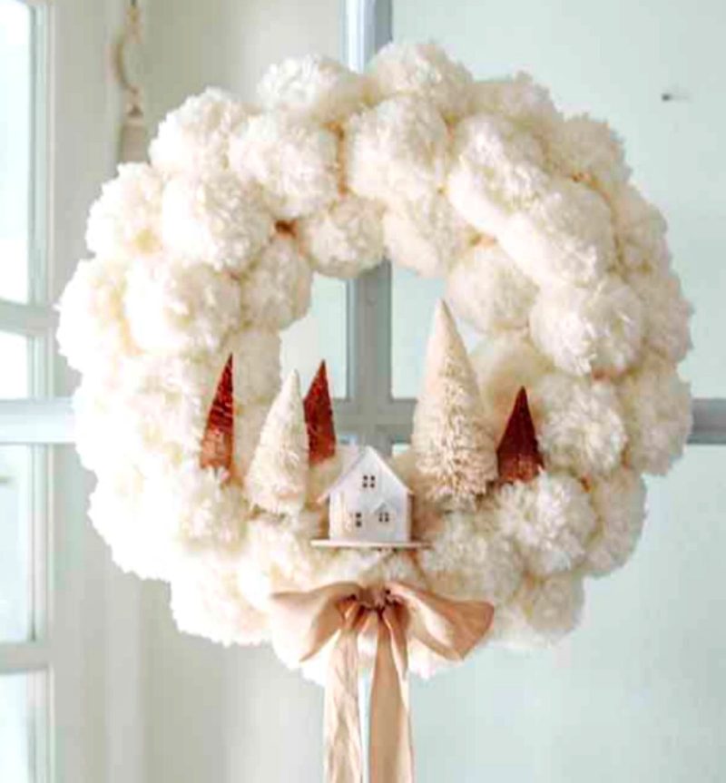 white pom-pom wreath