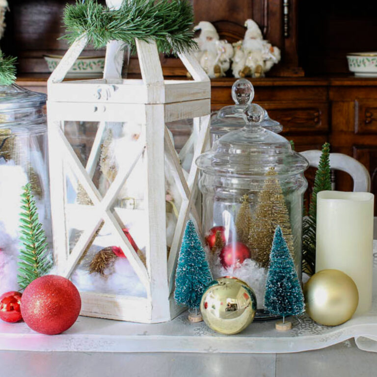 white lantern on Christmas tablescape