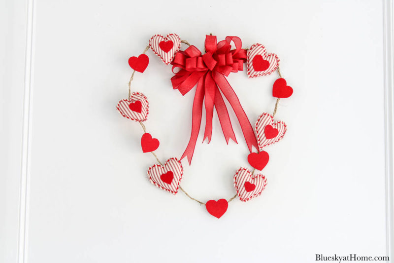 Valentine wreath with red fabric hearts