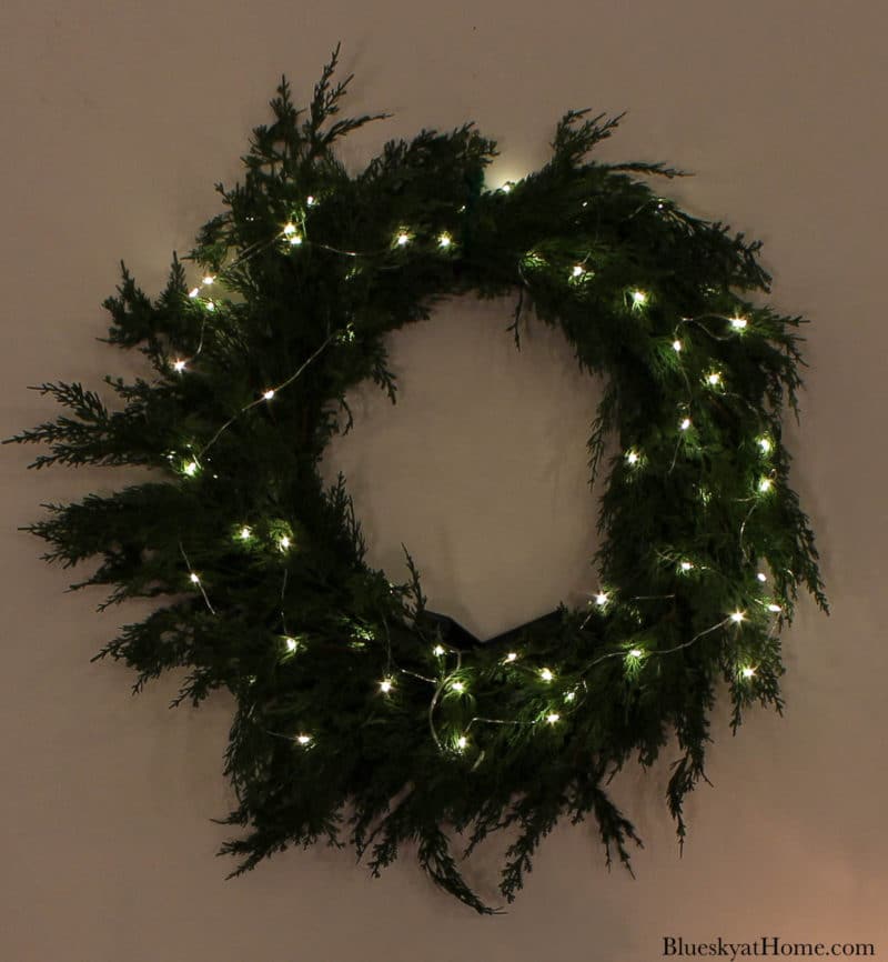 lighted winter mantel wreath