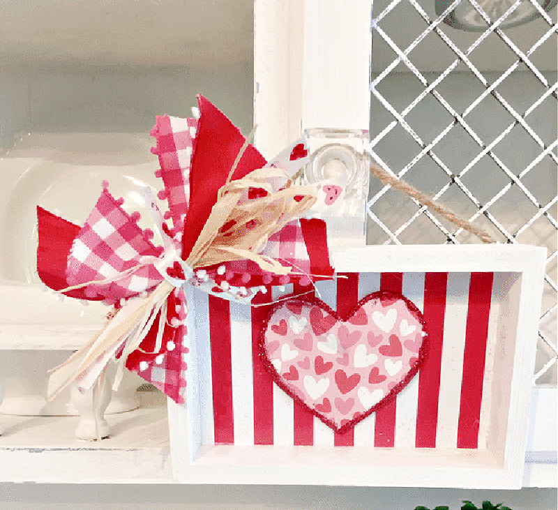 Valentine red and white stripe box and bow