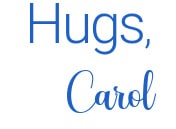 Hugs, Carol graphic in blue