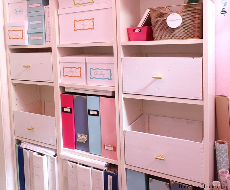 bookshelves with repurposed wine crates