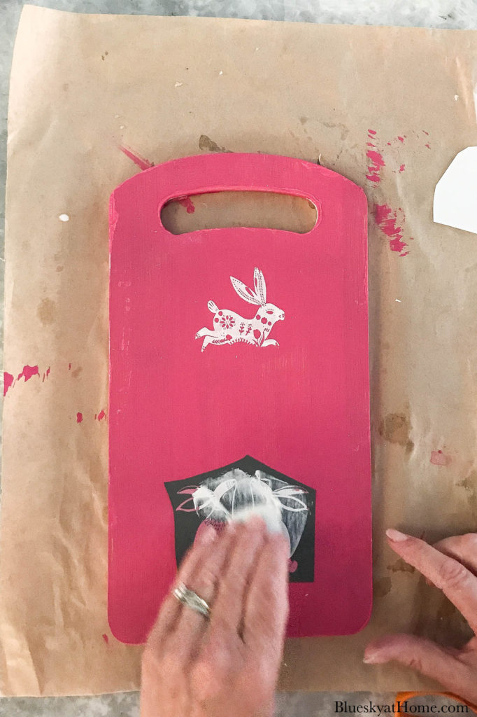 bunny stencils on pink board