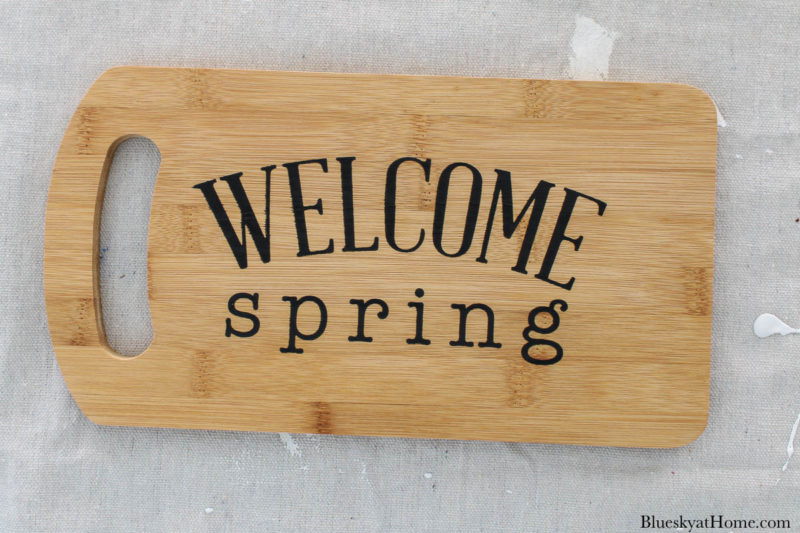 DIY spring home decor on wood cutting board