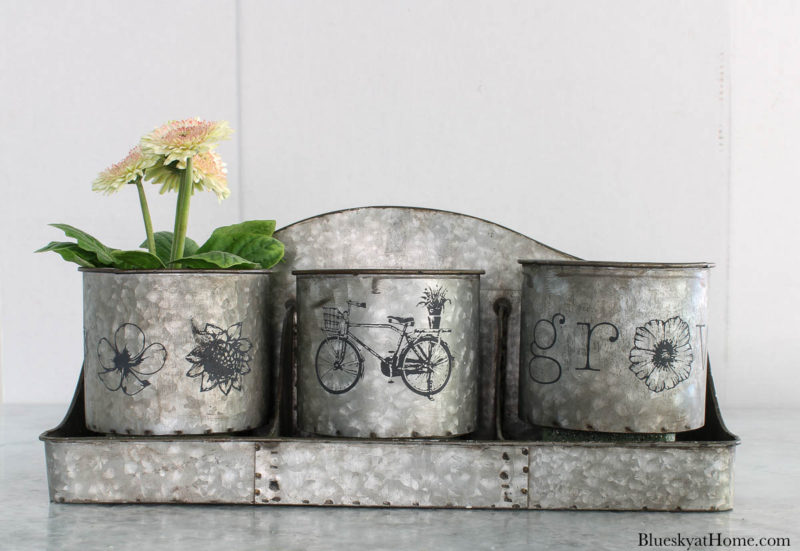 stenciled galvanized containers