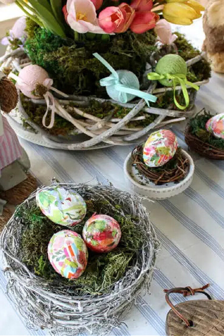 Rustic Easter Tablescape with Moss and Nests