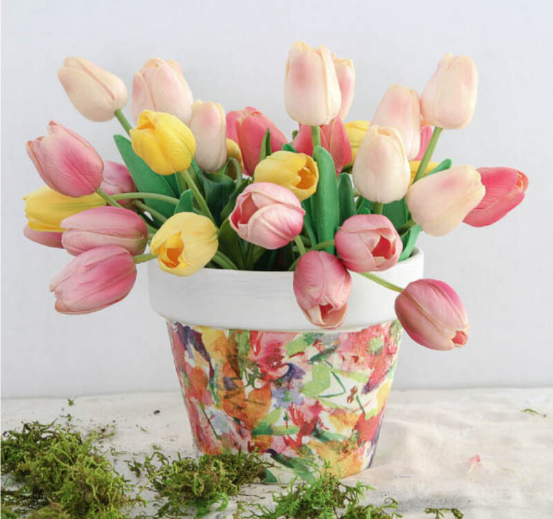 tulips in a floral container
