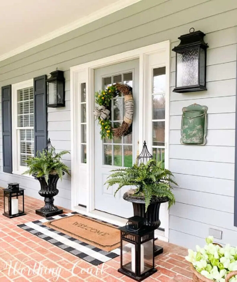 front porch in black, white and green