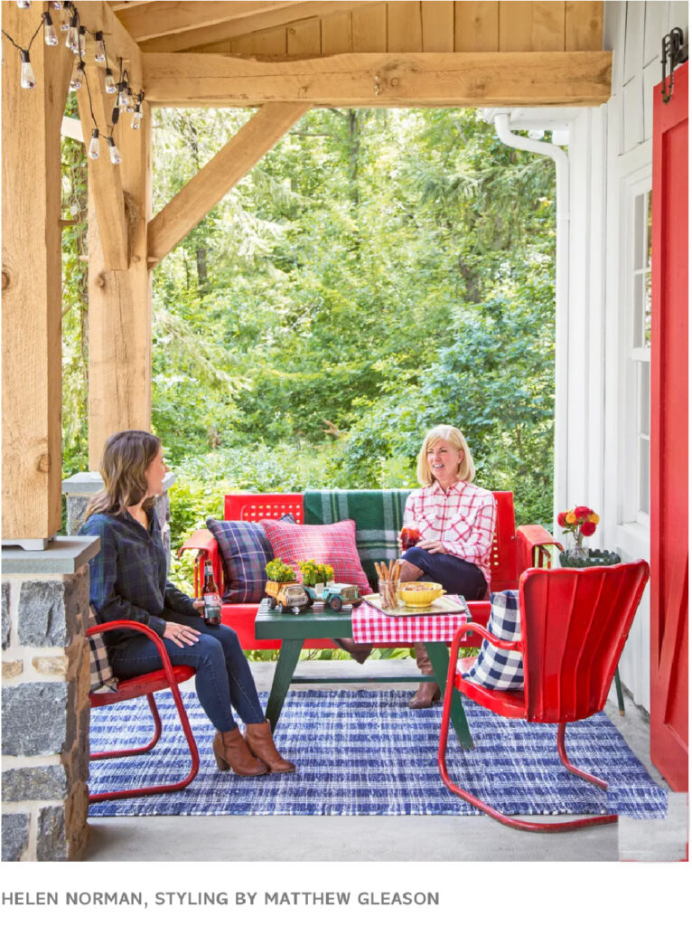 front porch in red and blue