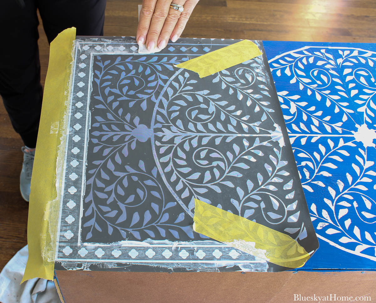 How to Stencil a Painted Cabinet for a New Look - Bluesky at Home