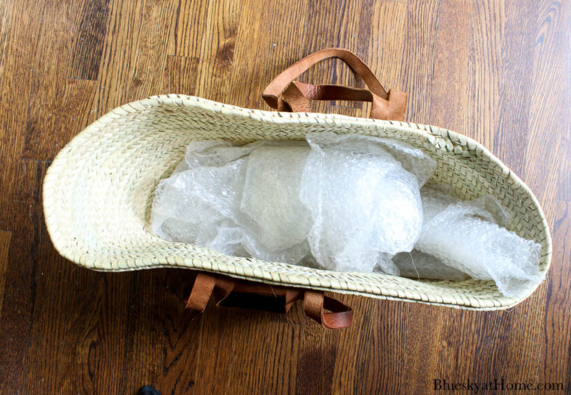 French market basket stuffed with bubble wrap