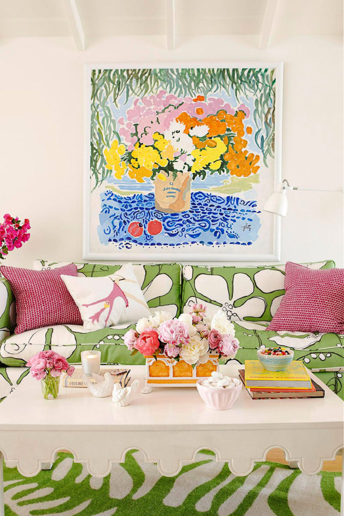 House Beautiful Magazine floral summer couach and painting