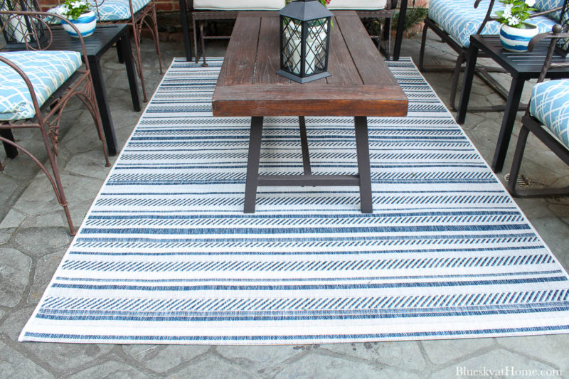 blue and white stripe patio rug