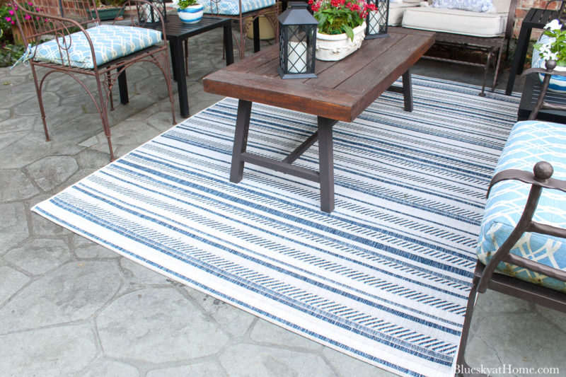 blue and white stripe patio rug