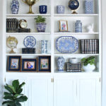bookcase with blue accessories