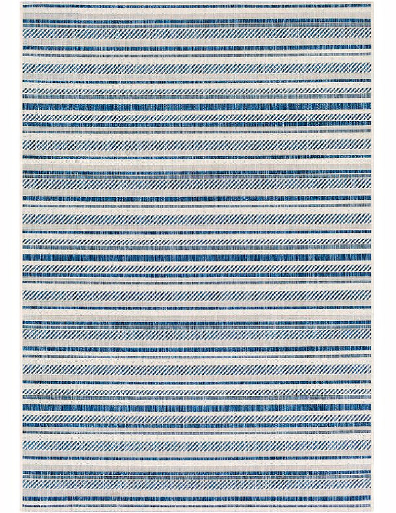 blue and white stripe patio rug