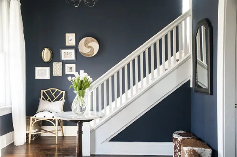 navy blue painted walls in entry