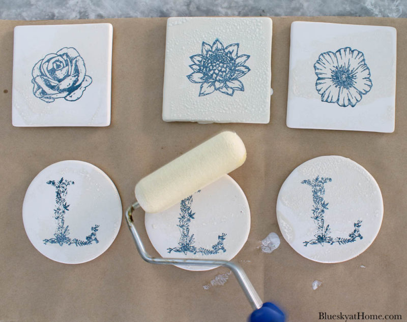 sealing tile coasters with paint roller