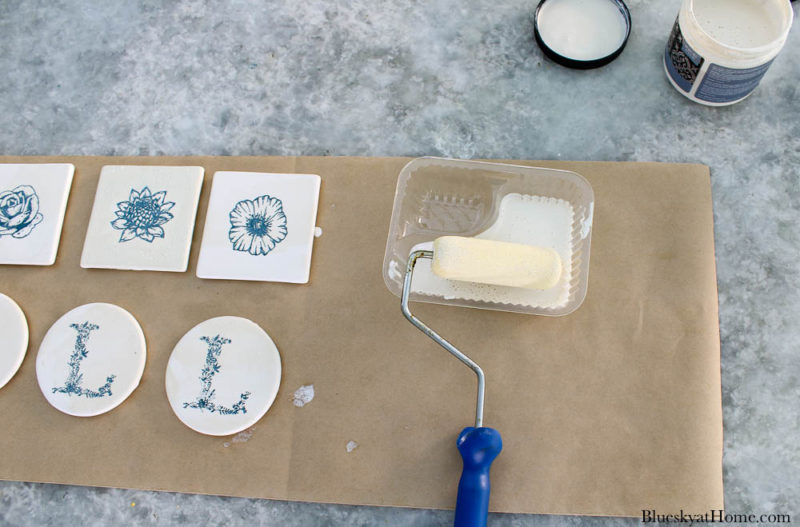 sealing tile coasters with paint roller