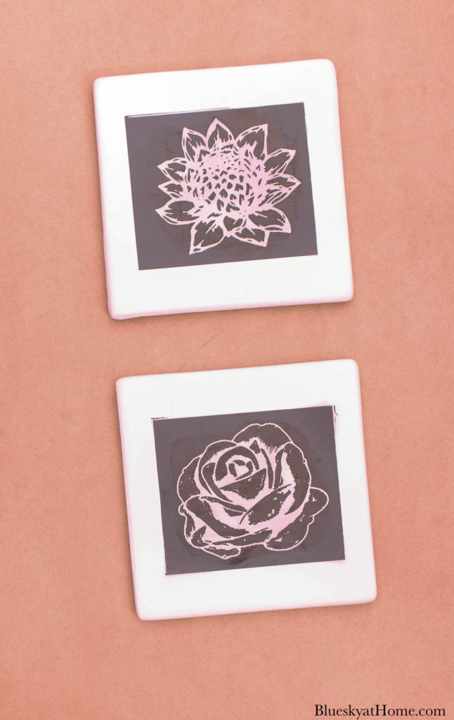 flower stencils on tile coaster