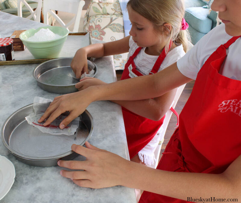 greasing cake pans