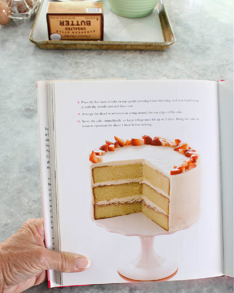 strawberry cake in cookbook
