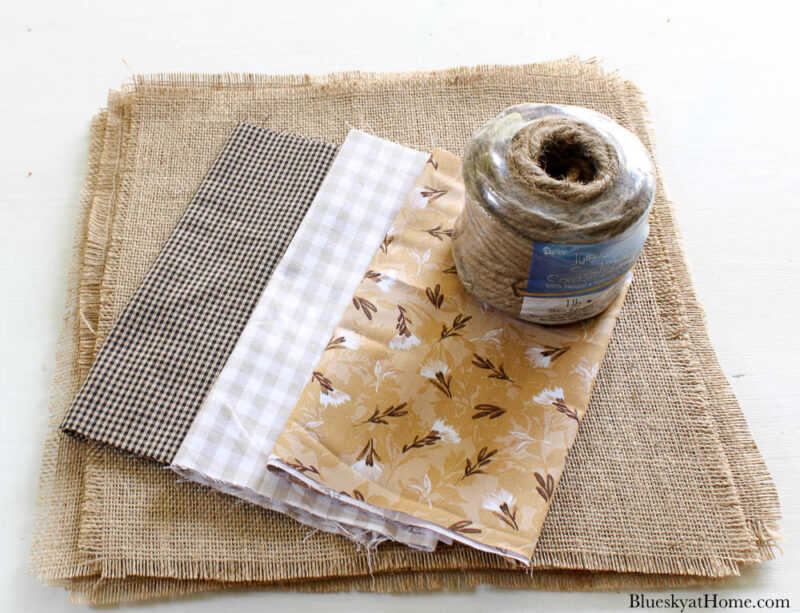 fall fabric, jute twine, and burlap