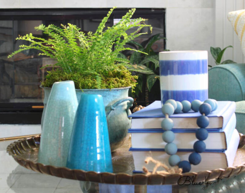 blue and white accessories with blue beads