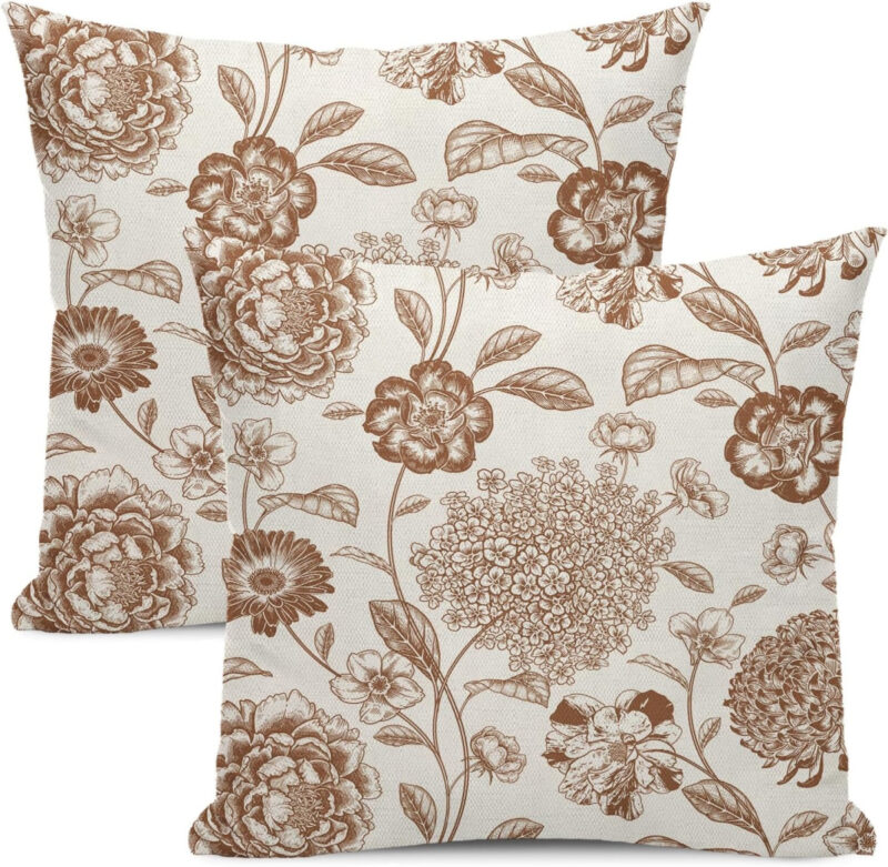 light brown floral fall pillow
