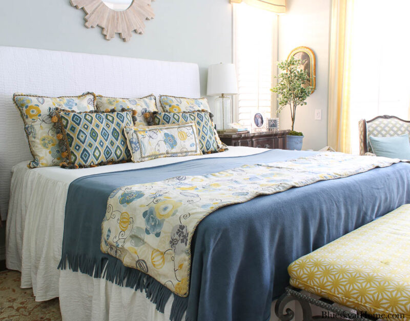 blue and gold fall bedding