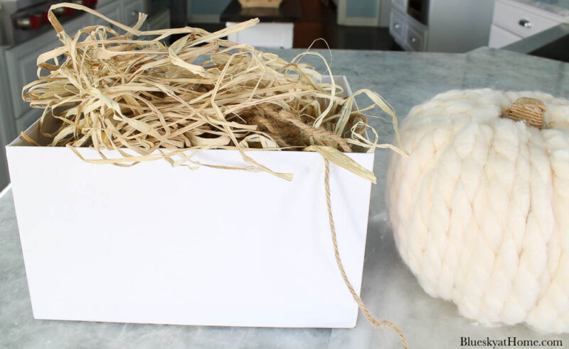 box of raffia for decorating yarn pumpkin