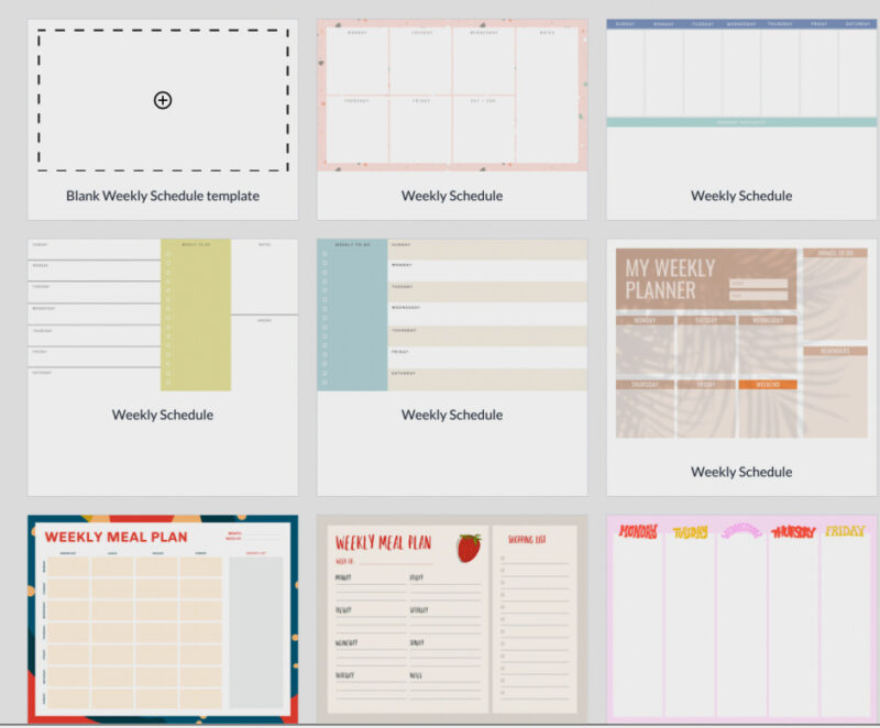 graphic of weekly schedule templates