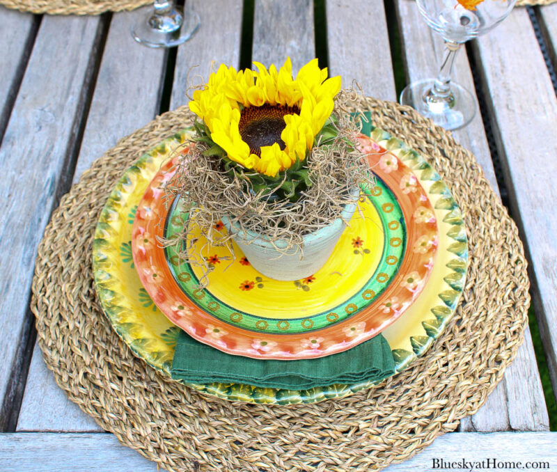 sunflower on fall plate stack