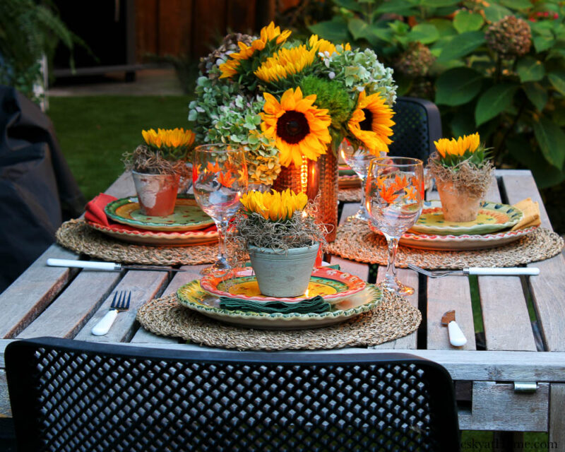 outdoor fall tablescape at night