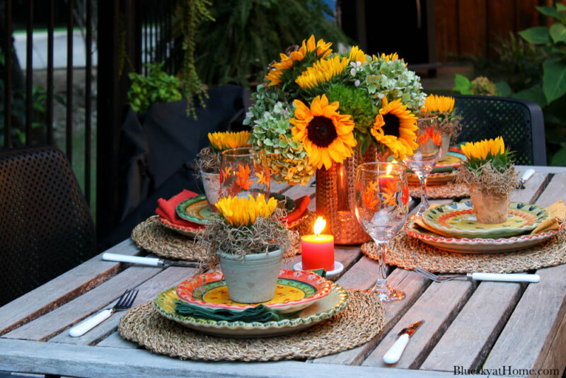 outdoor fall tablescape at night